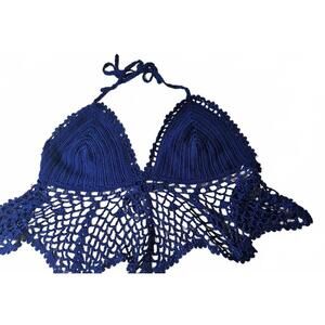 Gypsy Rose Handmade Royal Blue‎ Crochet Bikini Crop Top NWOT